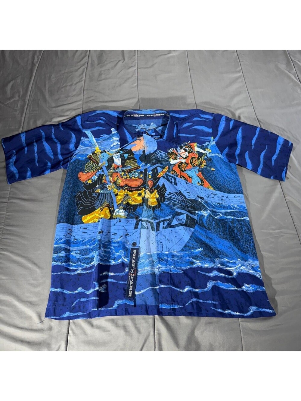 Vintage Phat Farm Samurai Button Up Shirt Mens L Blue AOP